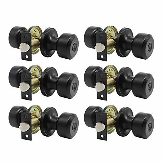 Picture of KNOBWELL 6 Pack Keyed Alike Exterior Door Knobs with Matte Black Finish, Keyed Entry Door Knobs Bedroom Door Knobs with Lock and Key, Entrance Door Knob Set