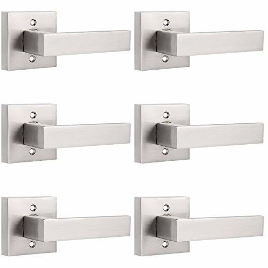 Picture of Probrico [Pack of 6]Door Lever Dummy Lever Door Handle for Closets French Doors,Square Dummy Door Lever,Non-Turning Single Side Pull with Satin Nickel Finish,Easy Installation Pull Only Lever Set