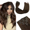 Picture of Clip in Hair Extensions, hotbanana Chocolate Brown Clip in Hair Extensions Real Human Hair Straight Remy Hair Clip in Hair Extensions 16 inch 120g 7pcs