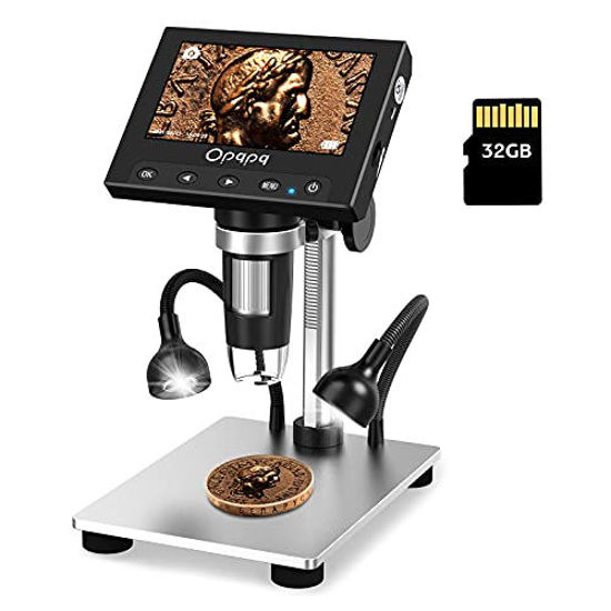 Picture of Digital Coin Microscope,Opqpq 4.3'' LCD Screen Magnifier with 32GB SD Card, 8+2 Adjustable Fill Lights, Metal Bracket, for Kids Adults, Windows Compatible (ODM4S)