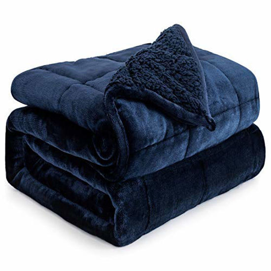 Picture of Weighted Blanket 15lbs for Queen Bed, Cottonblue Sherpa Flannel Weighted Blanket for Adults, Fuzzy Soft Sherpa Flannel Weighted Blanket Throw, Cozy Plush Blanket for Sofa Bed,60 x 80 inches,Navy Blue