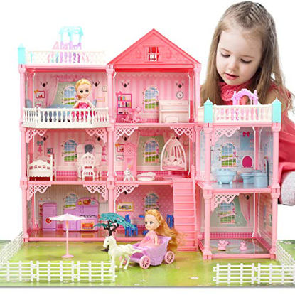 Free 2PCS dolls + Fairy Lights] SALE Big Dollhouse Multiple Floors Girls  Kids Dream Barbie Doll House with Simulation Furnitures Set Castle toy  Barbie house doll house princessDIY Dollhouse Miniature Furniture Kit