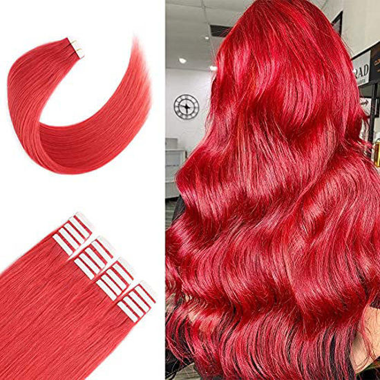 GetUSCart Sixstarhair Red Tape in Hair Extensions Silky Straight