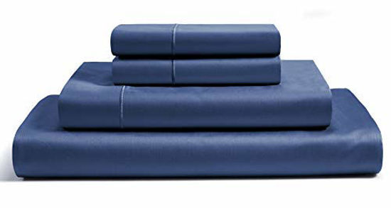 Picture of CHATEAU HOME COLLECTION 100% Egyptian Cotton Sheets Queen Size 800 Thread Count Dark Denim 4 Piece Sheet Set Solid Sateen Weave 16" Deep Pocket (Fits Upto 18" Mattress) Long Staple Cotton Bedsheet Set