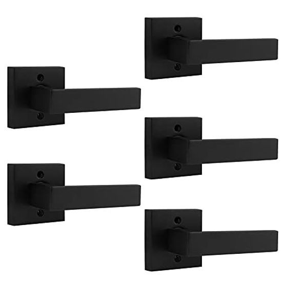 Picture of Probrico [Pack of 5]Door Lever Dummy Lever Door Handle for Closets French Doors,Square Dummy Door Lever,Non-Turning Single Side Pull with Black Finish,Easy Installation Pull Only Lever Set