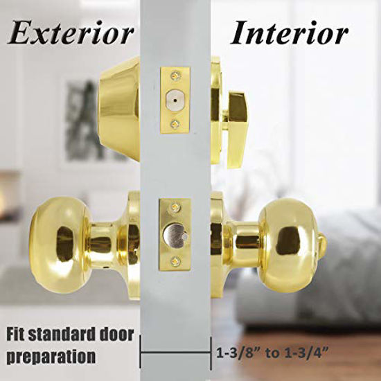 Picture of Probrico Polished Brass Entry Door Knob Lock Set and Single Cylinder Deadbolt Combination Set, Keyed Alike, 3 Pack