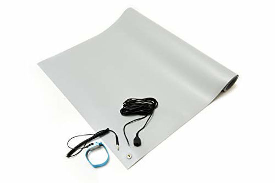 Picture of Bertech ESD Anti-Static Table Mat Kit, 2 Ft x 5 Ft, Gray, Includes an ESD Wrist Strap and ESD Grounding Cord, MADE IN USA