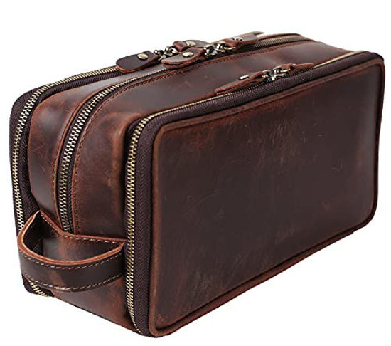 Picture of Personalized Leather Toiletry Bag for Men Travel Shaving Dopp Kit-Large Cosmetic Bags Toiletries Bathroom Organizer (Coffee(full grain leather))