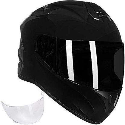 Picture of ILM Full Face Motorcycle Street Bike Helmet with Enlarged Air Vents, Free Replacement Visor for Men Women DOT Approved (Gloss Black, Large)