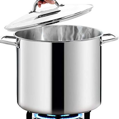 Picture of HOMICHEF Commercial Grade LARGE STOCK POT 20 Quart With Lid - Nickel Free Stainless Steel Cookware Stockpot 20 Quart - Healthy Cookware Polished Stockpots - Heavy Duty Induction Pot Soup Pot With Lid