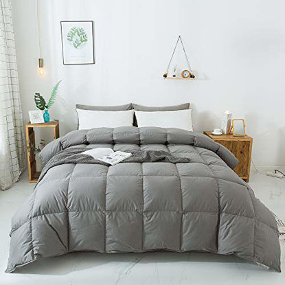 Picture of WhatsBedding Dark Gray King Comforter with Feather and Down Filling - Medium Warmth All Season Feather Bed Comforter or Stand Alone Duvet Insert - 100% Cotton Cover - King 106x90 Inch