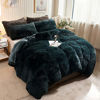 Picture of XeGe Plush Shaggy Duvet Cover Set Luxury Ultra Soft Crystal Velvet Bedding Sets 3 Pieces(1 Faux Fur Duvet Cover + 2 Faux Fur Pillowcases),Zipper Closur (Queen, Dark Green)