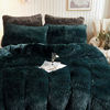 Picture of XeGe Plush Shaggy Duvet Cover Set Luxury Ultra Soft Crystal Velvet Bedding Sets 3 Pieces(1 Faux Fur Duvet Cover + 2 Faux Fur Pillowcases),Zipper Closur (Queen, Dark Green)