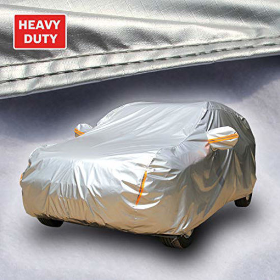 Picture of Tecoom Super Heavy Duty Multiple Layers SUV Car Cover All Weather Waterproof Windproof Reflective Snow Sun Rain UV Protective Outdoor with Buckles and Belt Fit 196-210 inches SUV