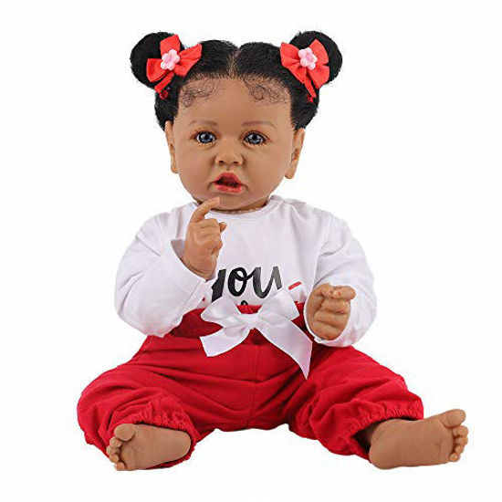 Picture of HOOMAI Lifelike Reborn Baby Dolls with Soft Body African American Realistic Girl Doll 22.8 Inch Best Birthday Gift Set