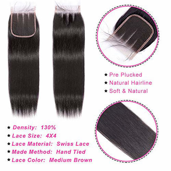 Brazilian Body Wave 3 Bundles with Closure (14 16 18 +12 Closure)100%  Unprocessed Body Wave Human Hair Weave with 4x4 Free Part Lace Closure  Natural