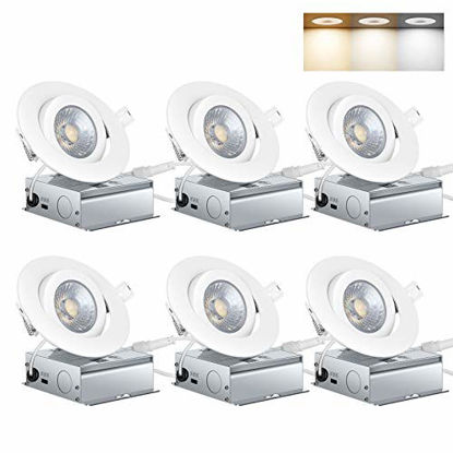 Picture of KnLnny ware Recessed Lighting 9W 750LM Dimmable LED Recessed Ceiling Light with Junction Box,Adjustable Eyeball Gimbal, Air Tight ,ETL Listed,5 CCT Selectable, 6Pack