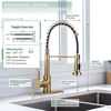 Picture of Brushed Gold Kitchen Faucet with Pull Down Sprayer, RV Brass Kitchen Faucet Stainless Steel Single Handle Spring Faucet with Deck Plate for Farmhouse Utility bar Laundry Sinks WEWE