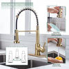 Picture of Brushed Gold Kitchen Faucet with Pull Down Sprayer, RV Brass Kitchen Faucet Stainless Steel Single Handle Spring Faucet with Deck Plate for Farmhouse Utility bar Laundry Sinks WEWE