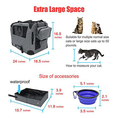 Picture of Prutapet Large Cat Carrier 24x16.5x16.5 Soft-Sided Portable Pet Crate for Car Traveling with Collapsible Litter Box and Bowl