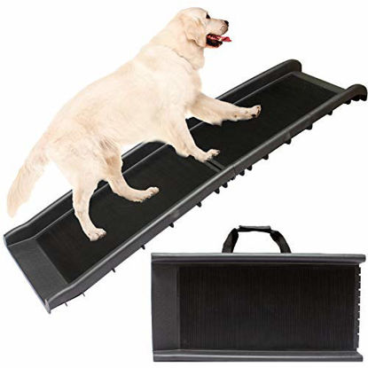 Picture of Foldable Lightweight Pet Travel Ramp with Carry Handles for Dogs Cats, Perfect for Cars, Vans, SUVs, Trucks, Automobiles - Supports Over 150lbs Includes High Traction Non-Slip Incline (Rubber Grip)