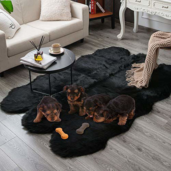 Picture of Carvapet Soft Fluffy Rugs Faux Fur Sheepskin Area Rug for Bedroom Floor Mat Carpet for Living Room Nursery 4 x 6 Feet,Black