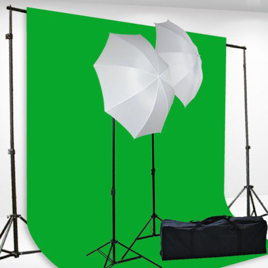 Picture of Fancierstudio Chromakey Green Screen Kit Lighting Kit 400 Watt Video Lighting Kit 6x9-Feet Green Screen (H69G)