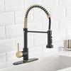 Picture of Hoimpro Matte Black&Brushed Gold Spring Kitchen Faucet with Pull Down Sprayer, Rv Paint Kitchen Sink Faucet with Pull Out Sprayer,3 Function Single Handle Laundry Faucet,Brass(Single or 3 Hole)