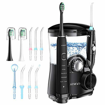 Picture of Water Flosser and Toothbrush Combo, ATMOKO 600ml Oral Irrigator & Electric Toothbrush with 7 Multifunctional Jet Tips, 2 Brush Heads Whitening Toothbrushes, Dental Water Flosser for Braces Care, Black