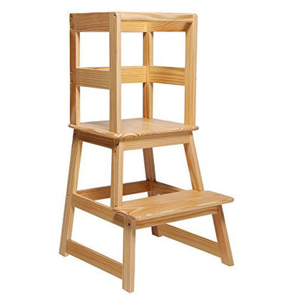 Picture of SDADI Kids Kitchen Step Stool with Safety Rail - for Toddlers 18 Months and Older, Natural LT01N