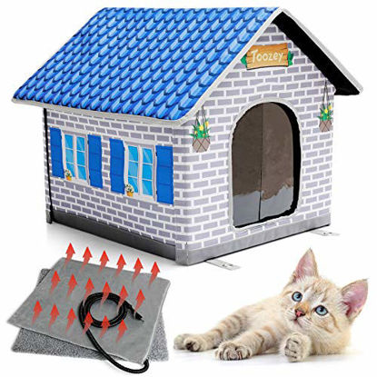 Picture of Toozey Heated Cat House for Winter, Indoor/Outdoor Cat House Weatherproof with Heated Cat Bed, Providing Safe Feral Cat House for Cats or Small Dog, Easy to Assemble Cat Shelter