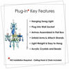 Picture of Plug-in 3 Light Blue Green Hanging Swag Chandelier H17xW12, Silver Metal Frame with Blue Glass Stem and Multicolor Acrylic Crystals & Beads That Sparkle Just Like Glass