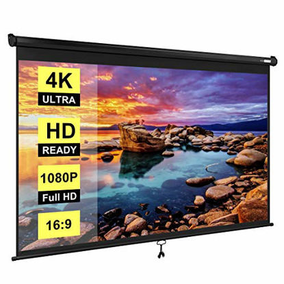Picture of VIVOHOME 100 Inch Manual Pull Down Projector Screen, 16:9 HD Retractable Widescreen for Movie Home Theater Cinema Office Video Game, Black