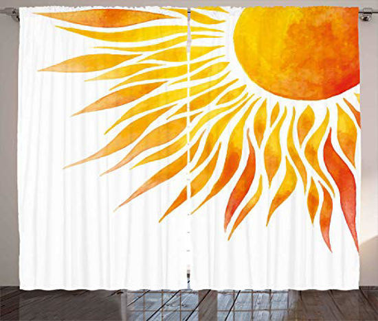 Picture of Ambesonne Summer Curtains, Modern Art Watercolor Hand Painted Sun Ombre Image Swirl Like Beams, Living Room Bedroom Window Drapes 2 Panel Set, 108" X 108", Marigold Orange