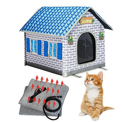 Picture of Toozey Heated Cat House for Winter, Indoor/Outdoor Cat House Weatherproof with Heated Cat Bed, Providing Safe Feral Cat House for Cats or Small Dog, Easy to Assemble Cat Shelter