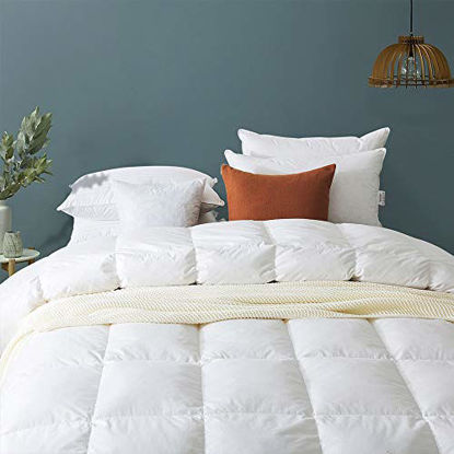 Picture of Cosybay 100% Cotton Quilted Down Comforter White Goose Duck Down and Feather Filling - Heavyweight Duvet Insert or Stand-Alone Comforter for Winter Extra Warm - Twin/Twin XL Size (68×90 Inch)