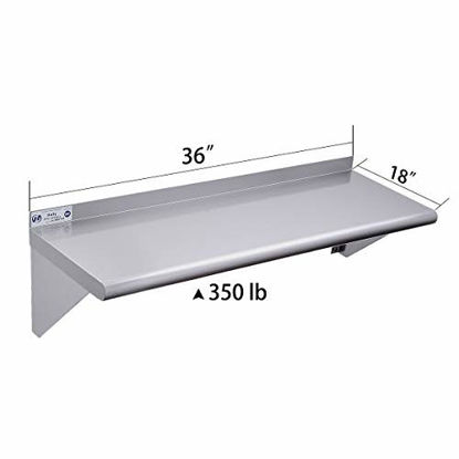 Picture of Stainless Steel Shelf 18 x 36 Inches, 350 lb, Commercial NSF Wall Mount Floating Shelving for Restaurant, Kitchen, Home and Hotel