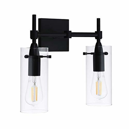 Picture of Effimero Black Bathroom Vanity 2 Light Fixture - Modern Over Mirror Lighting with Clear Glass Shades