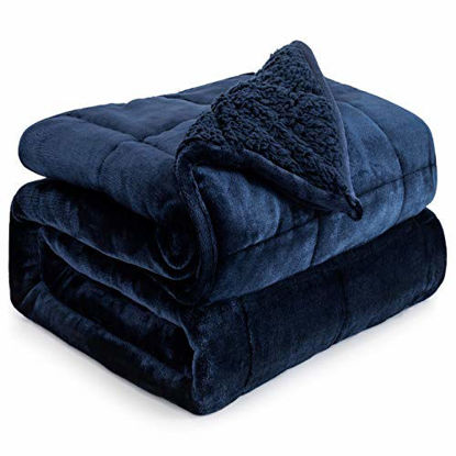 Picture of Cottonblue Weighted Blanket 20lbs 60x80 Inches, Navy Blue Sherpa Blanket Throw Sofa Bedding Heavy Blanket for Adults, Soft Cozy Fleece Blanket On Queen Bed, Plush Fleece Minky 20 lb Weighted Blanket