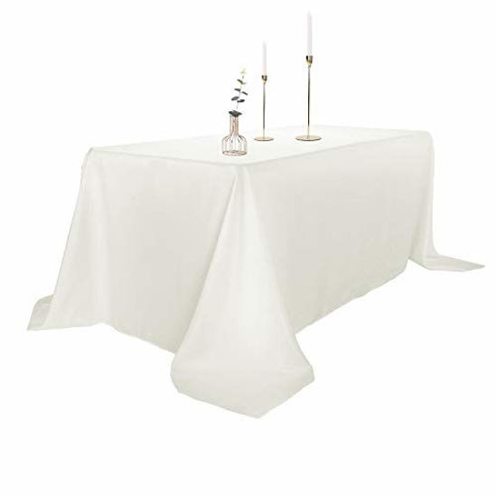 Picture of Ascoza 6pack 90x156 Inch Ivory Rectangular Tablecloth in Polyester Fabric for Wedding/Banquet/Restaurant/Parties