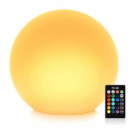 Picture of Mr.Go 14-inch Multi-Function Color Changing LED Ball Light Orb in White, Sturdy Waterproof Rechargeable, Wireless w/ Remote Control Beautiful Light Effect, Subtle Ambient Lighting Relaxing Mood Lamp