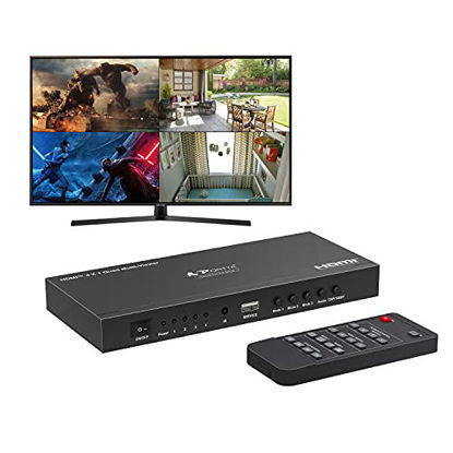 Picture of HDMI Multiviewer Switch 4x1, PORTTA HDMI Quad Multi-Viewer Seamless Switcher 4 in 1 Out with Loop, Audio Extractor to Stereo, 1080p, 5 Viewing Modes for Security Camera, Gaming Consoles