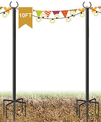 Picture of Derkniel 10 FT Outdoor String Light Pole Stand for Garden Lawn, Adjustable Globe Patio Light Post for Hanging Outside Decorate Lighting, 2 Packs