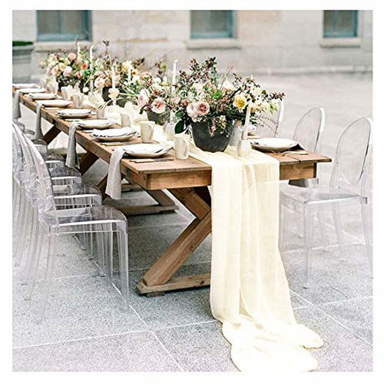 Picture of B-COOL 10pcs Chiffon Table Runner 10Ft Sheer Wedding Runners Ivory 27x120 Inches Romantic Table Runner for Wedding Table Decorations