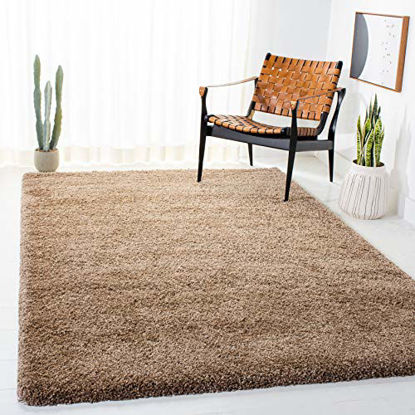 Picture of SAFAVIEH Milan Shag Collection SG180 Solid Non-Shedding Living Room Bedroom Dining Room Entryway Plush 2-inch Thick Area Rug, 4' x 6', Dark Beige