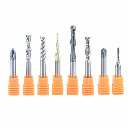 Picture of SpeTool CNC Router Bits Carving 8 Pcs Set for Wood Detail Profile V Groove Engraving Solid Carbide 1/4 Inch Shank