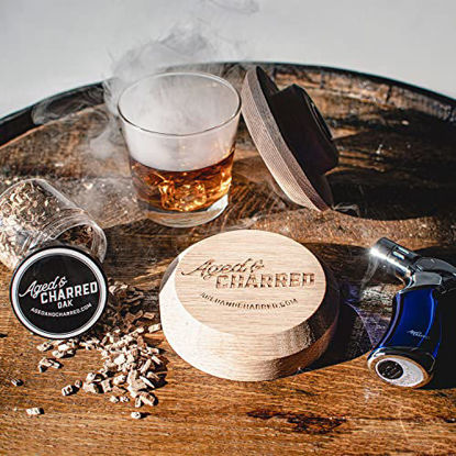 Picture of Cocktail Smoker Kit with Torch and Wood Chips for Whiskey and Bourbon (No Butane) - Aged and Charred Smoke Lid Drink Smoker for Smoke Infusion in Cocktails and Drinks - Gift for Whiskey Lovers