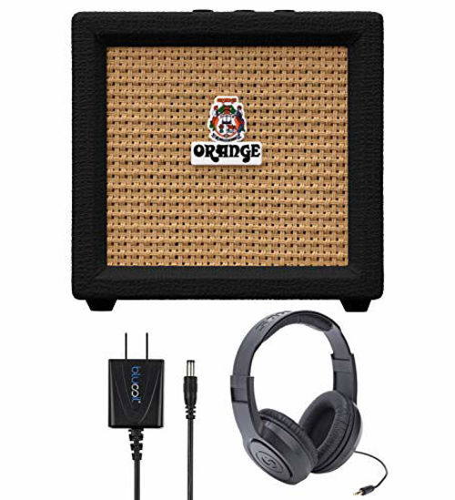 Picture of Orange Amps Crush Mini 3W Guitar Combo Amplifier (Black) Bundle with Samson SR350 Over Ear Stereo Headphones, and Blucoil Slim 9V Power Supply AC Adapter