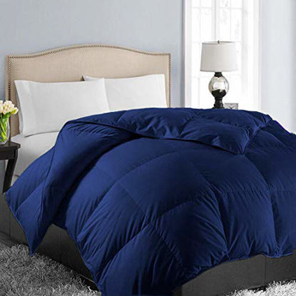 Picture of EASELAND All Season Oversized King Soft Quilted Down Alternative Comforter Reversible Duvet Insert with Corner Tabs,Winter Summer Warm Fluffy,Navy,98x116 inches