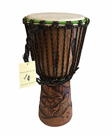 Picture of JIVE Djembe Drum African Bongo Congo Wood Drum Deep Carved Solid Mahogany Goat Skin Professional Quality 16" High (Turtle)